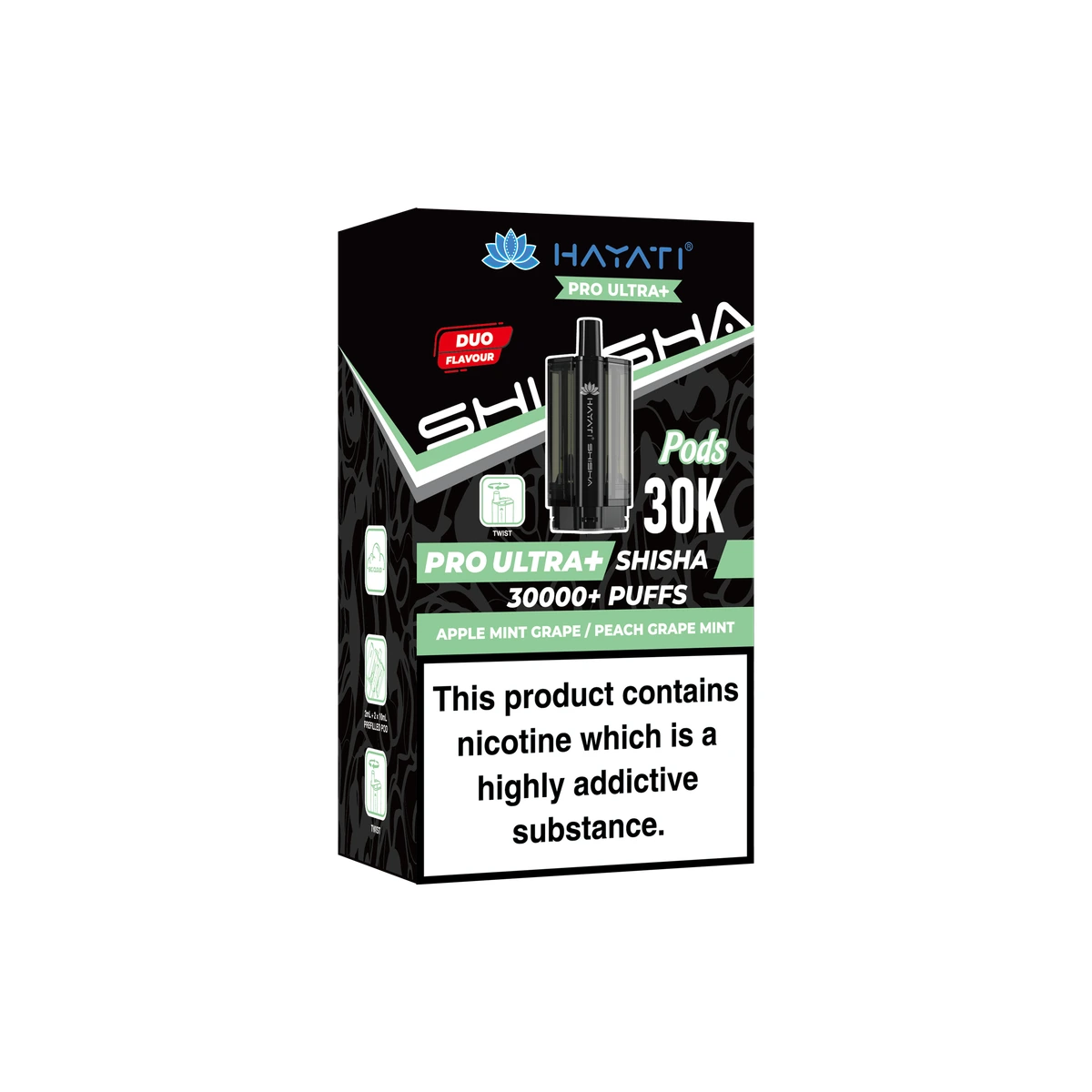 Hayati® Pro Ultra+ Shisha POD Apple Mint Grape+Peach Grape Mint wholesale vape product