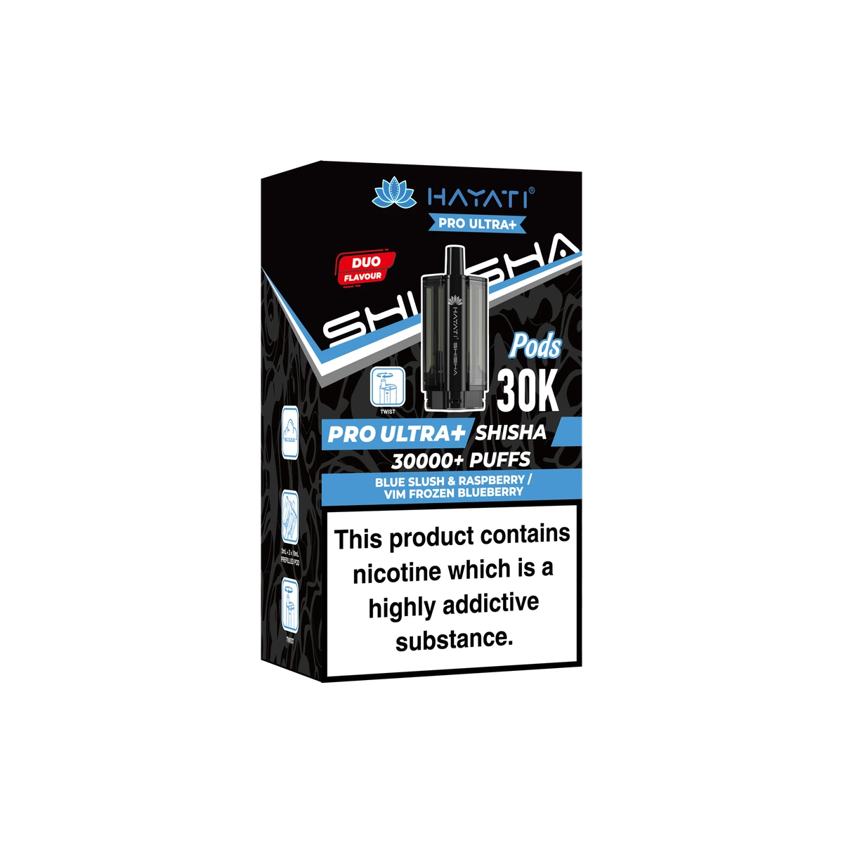 Hayati® Pro Ultra+ Shisha POD Blue Slush & Raspberry+Vim Frozen Blueberry wholesale vape product