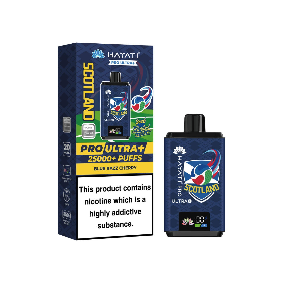 Hayati® Pro Ultra+ World Cup Limited Edition (Scotland) Blue Razz Cherry wholesale vape product