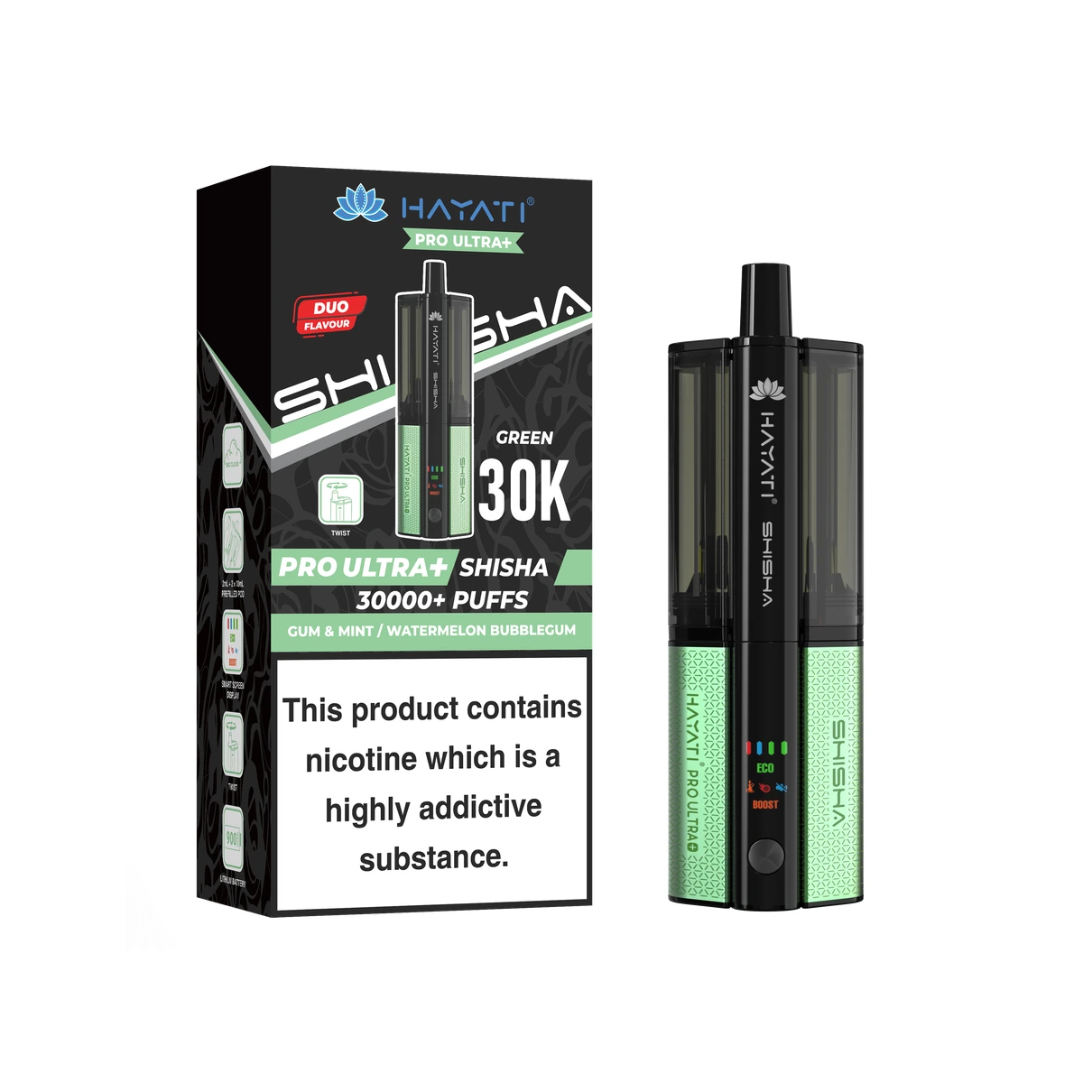 Hayati® Pro Ultra+ Shisha KIT Gum & Mint+Watermelon Bubblegum wholesale vape product