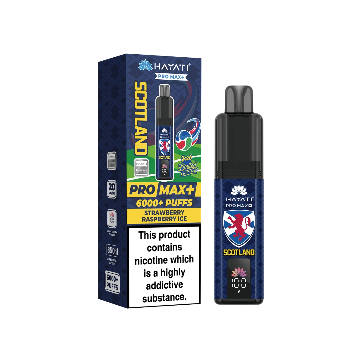 Hayati® Pro Max+ World Cup Limited Edition (Scotland) Strawberry Raspberry Ice wholesale vape product