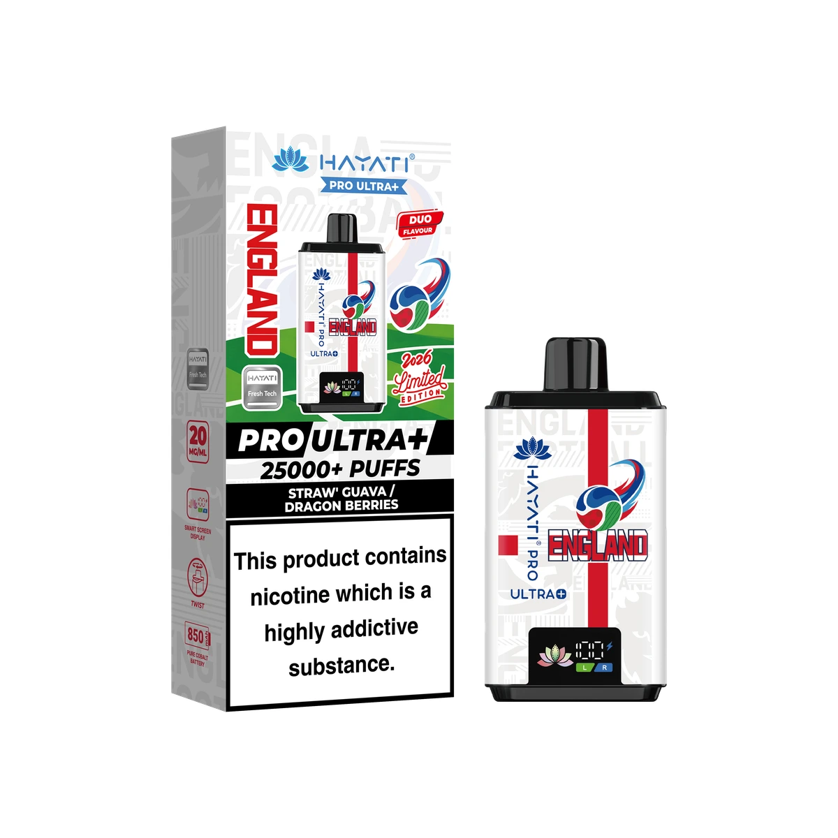 Hayati® Pro Ultra+ World Cup Limited Edition (England) Strawberry Guava / Dragon Berries wholesale vape product