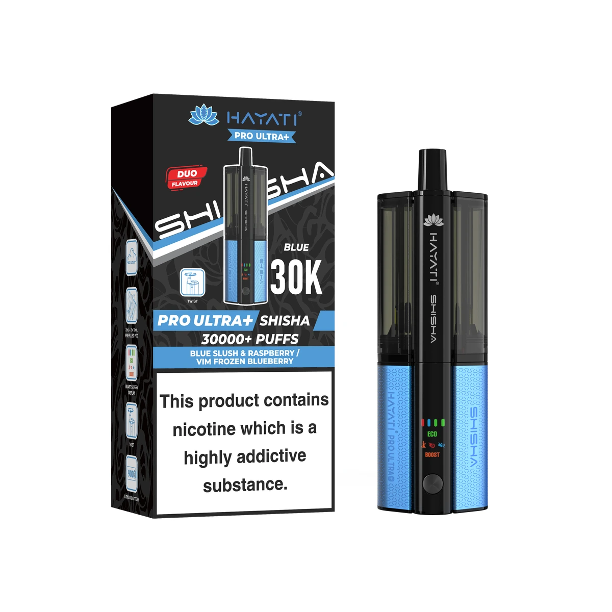 Hayati® Pro Ultra+ Shisha KIT Blue Slush & Raspberry+Vim Frozen Blueberry wholesale vape product